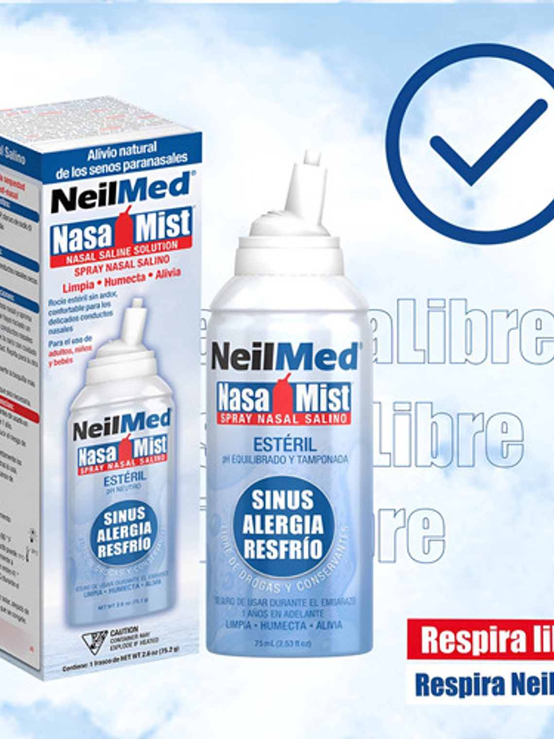 Neilmed Nasamist Spray Nasal Solución Salina Isotónica 75ml Para Congestión 3