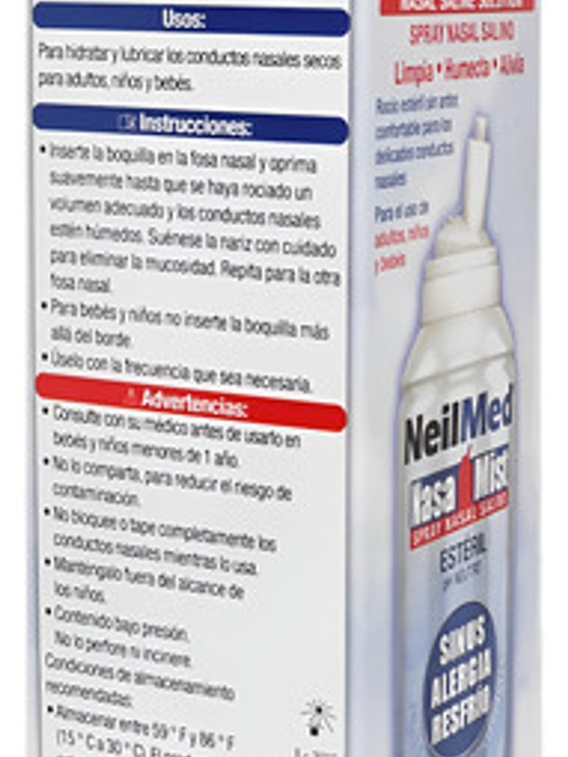 Neilmed Nasamist Spray Nasal Solución Salina Isotónica 75ml Para Congestión 10