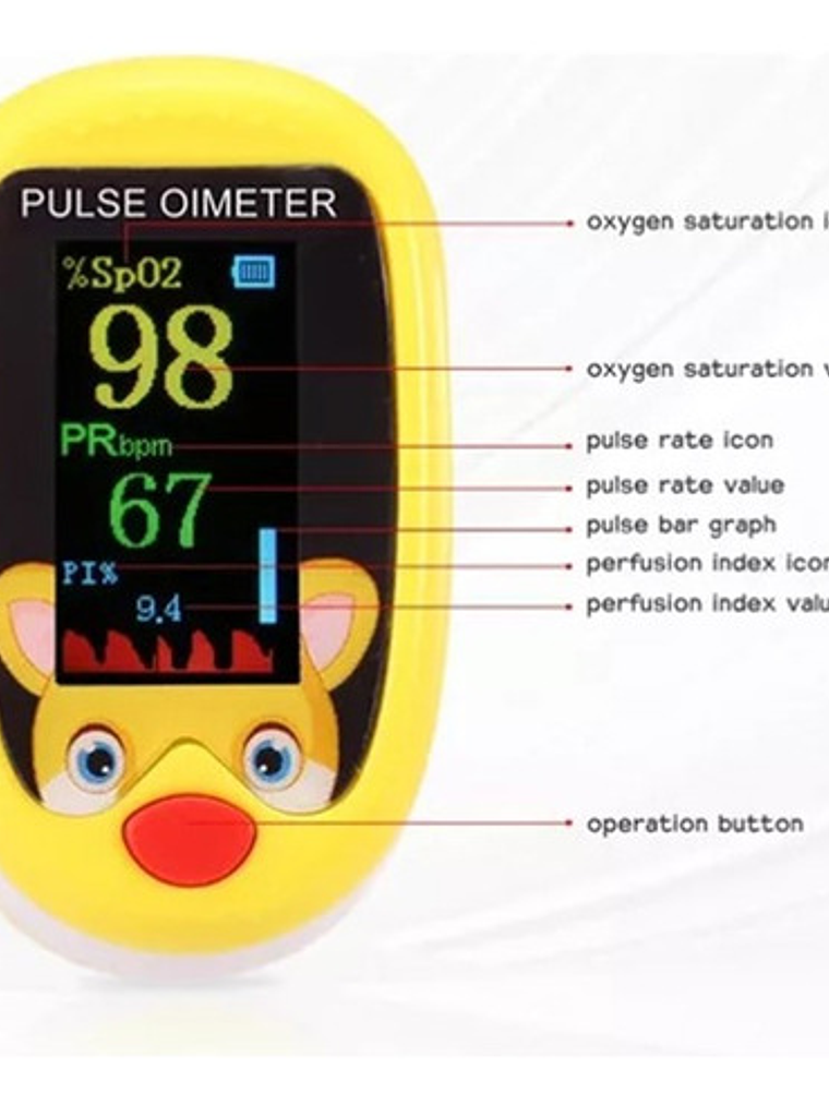 Oxímetro Pediátrico Pulse Oximeter Modelo Conejo Pantalla Oled Azul 6