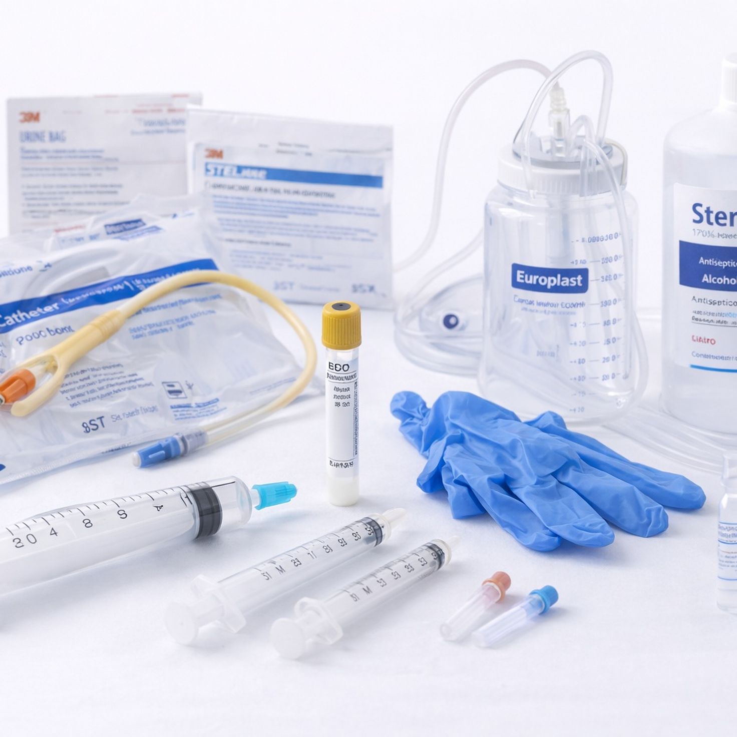 Insumos médicos clínicos como sondas, jeringas y material hospitalario