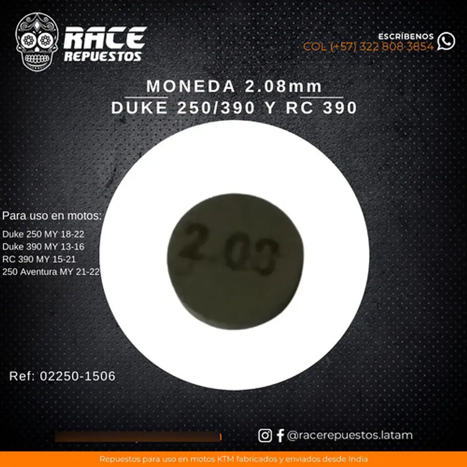 Moneda De Valvula 2.08mm Original Ktm Duke 200 Rc 200 3