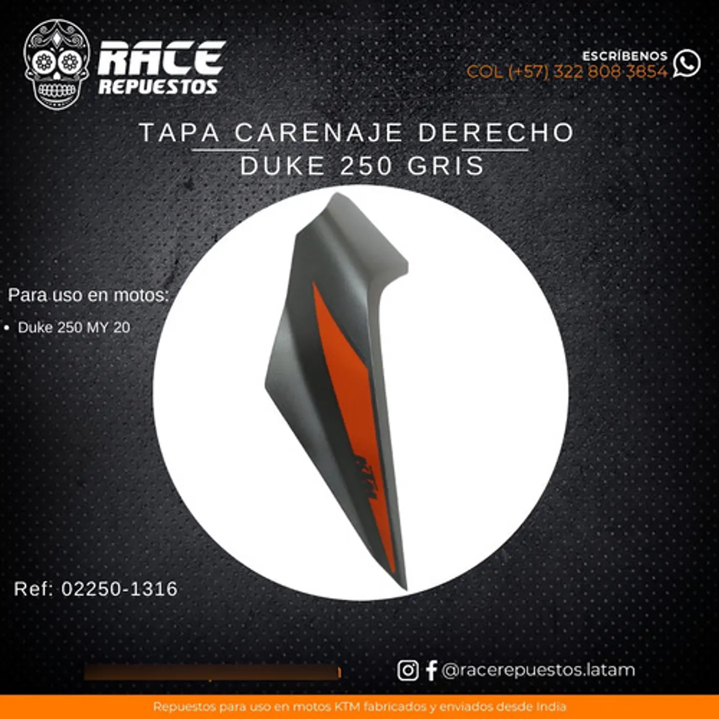 Tapa Carenaje Derecho Original Ktm Duke 250 Gris 3