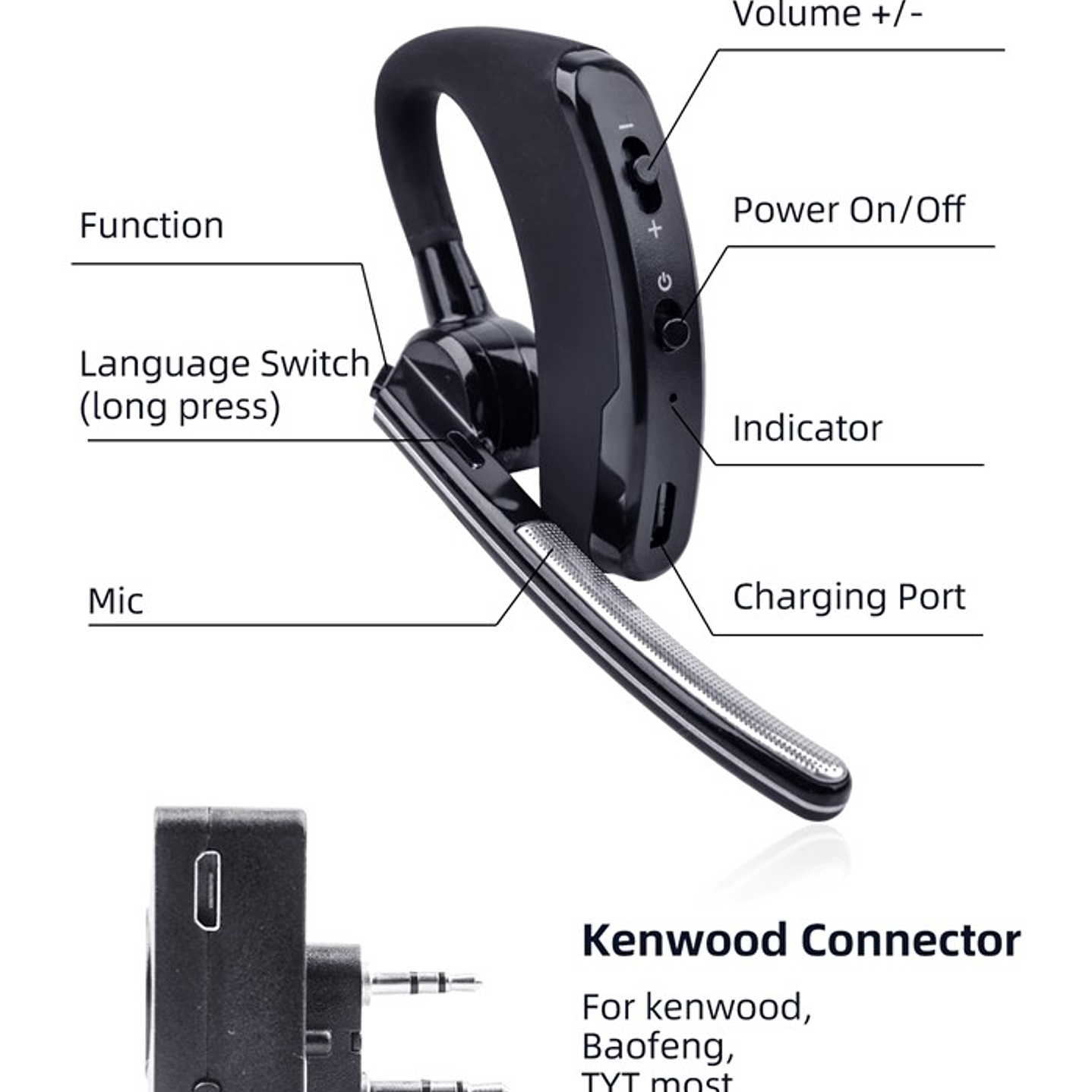 E0 Auricular Genérico Bluetooth con PTT para PoC PTT sobre celular Smartphones con cancelación de ruido 24