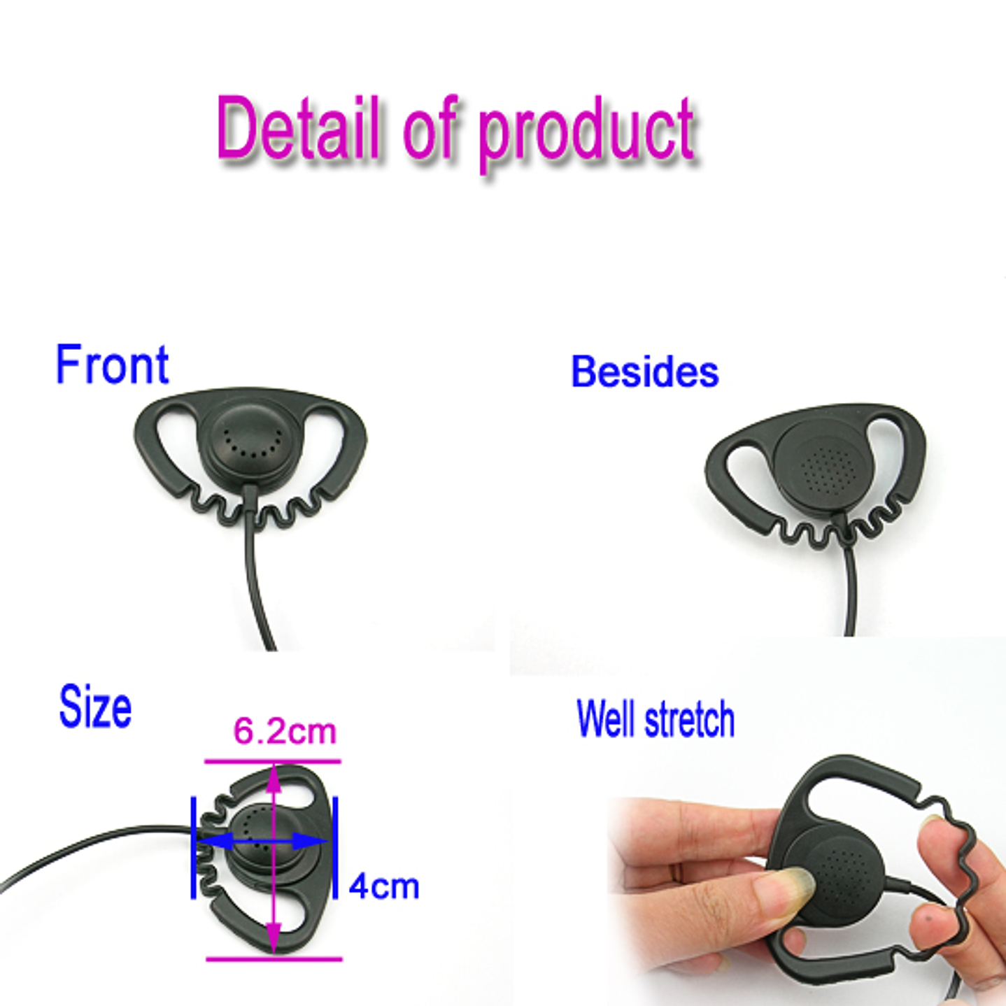 Auricular Tipo D para Radio Kenwood Baofeng Wouxun WLN Wings TXPRO de dos pines con PTT en línea de 110 cm 13