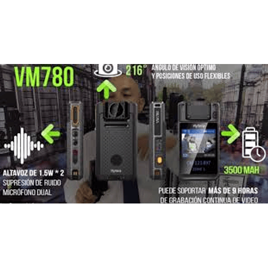 BodyCam y Radio PoC VM780 IMEI GPS Bluetooth Hytera 128 GB