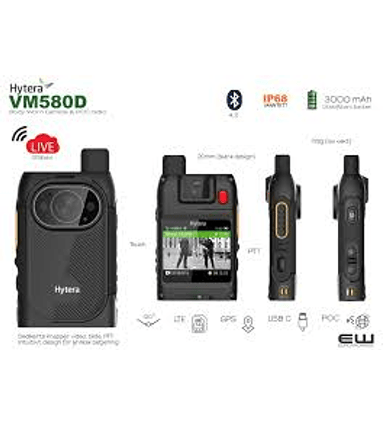 ¡OFERTA! Hytera VM580D Bodycam and PoC Radio ultra delgada con micrófono altavoz remoto 2 en 1 programable