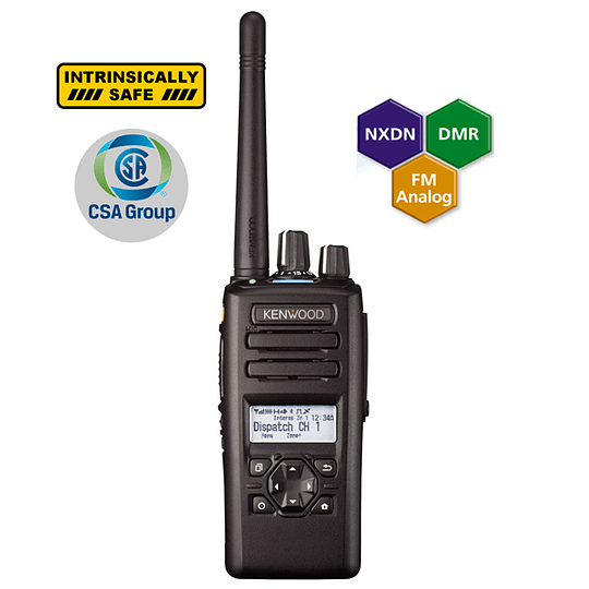Kenwood NX-3320K2 ISK Radio Antiexplosivo portátil análogo digital DMR o NXDN con pantalla y teclado medio. Rango 400-520MHz, 260 Canales, GPS, Bluetooth, IP67, 2 Pines