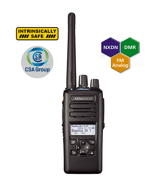 Kenwood NX-3320 K2 ISK Radio Antiexplosivo portátil análogo digital DMR o NXDN con pantalla y teclado medio. Rango 400-520MHz, 260 Canales, GPS, Bluetooth, IP67, 2 Pines
