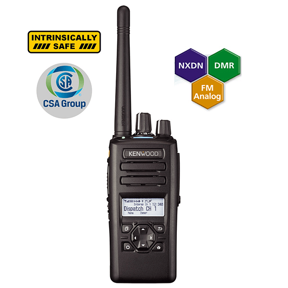 Kenwood NX-3320 K2 ISK Radio Antiexplosivo portátil análogo digital DMR o NXDN con pantalla y teclado medio. Rango 400-520MHz, 260 Canales, GPS, Bluetooth, IP67, 2 Pines