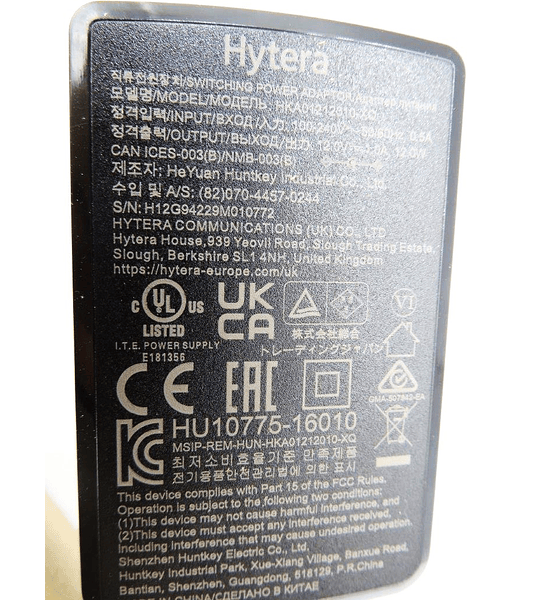 Fuente de Alimentación Hytera PS1018 para cuna de carga Hytera CH10A07 y CH10L23