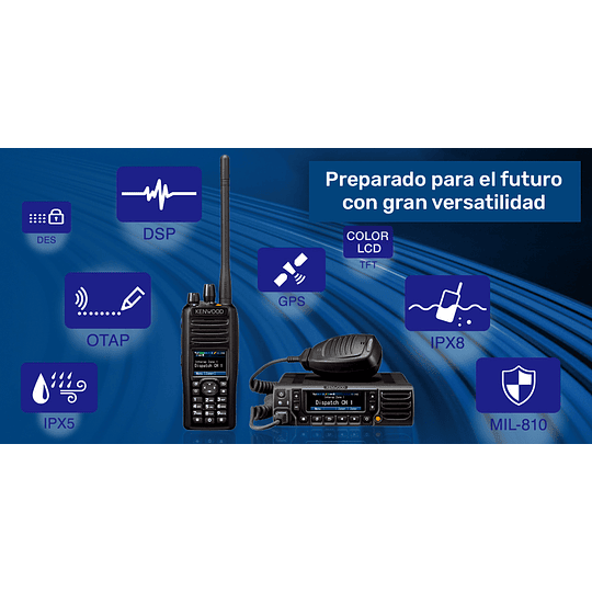 Kenwood NX-5400K2 UHF 700/800 MHz 1024CH Digital NXDN-P25-DMR-Analógico 3W Radio multiprotocolo con Bluetooth, GPS, MicroSD sin teclado numérico