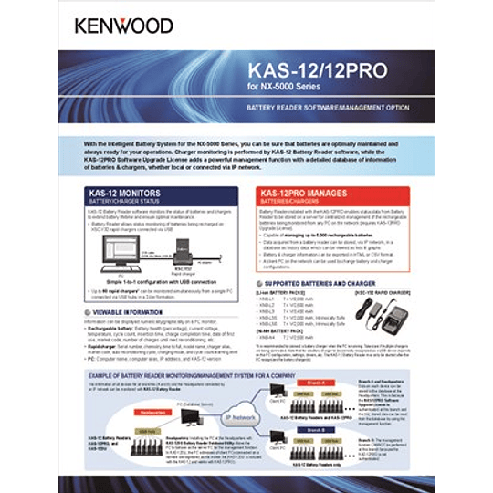 Kenwood KAS-12PRO Software de administración de baterías inteligentes para 5000 Baterías KNBL1/L2/L3 y KNBLS5M para portátiles Serie NX-5000 