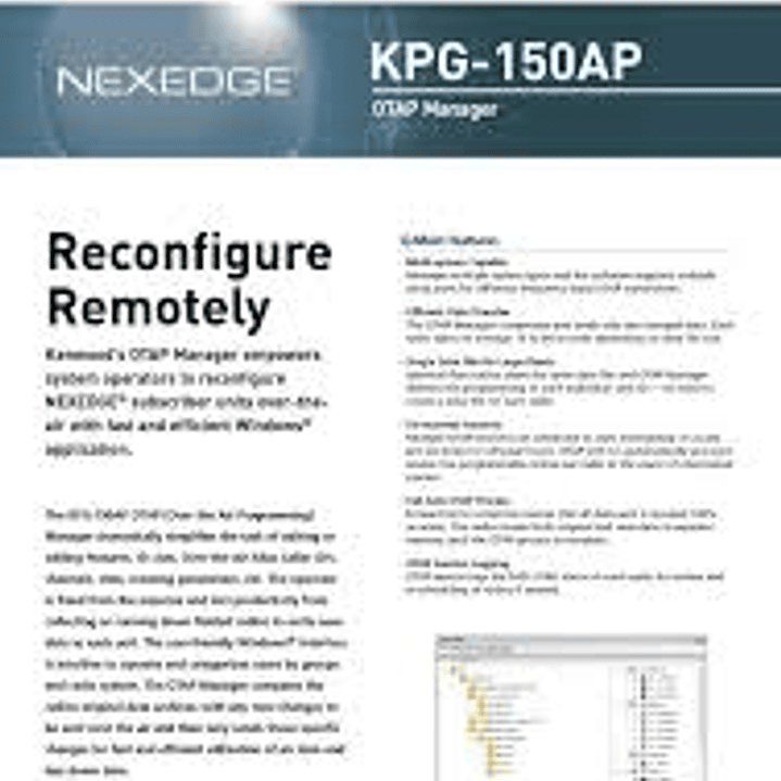 Kenwood KPG-150AP Software OTAP - Programación vía aire de terminales NEXEDGE Terminales requieren licencia KWD Terminales NEXEDGE