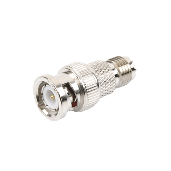 RFU-627 Adaptador en Línea de Conector Mini-UHF Hembra a BNC Macho, Níquel/ Oro/ Teflón. 1