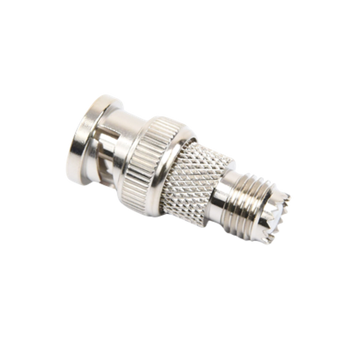 RFU-627 Adaptador en Línea de Conector Mini-UHF Hembra a BNC Macho, Níquel/ Oro/ Teflón. 3