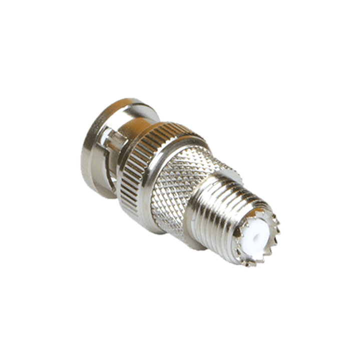 RFU-627 Adaptador en Línea de Conector Mini-UHF Hembra a BNC Macho, Níquel/ Oro/ Teflón. 5