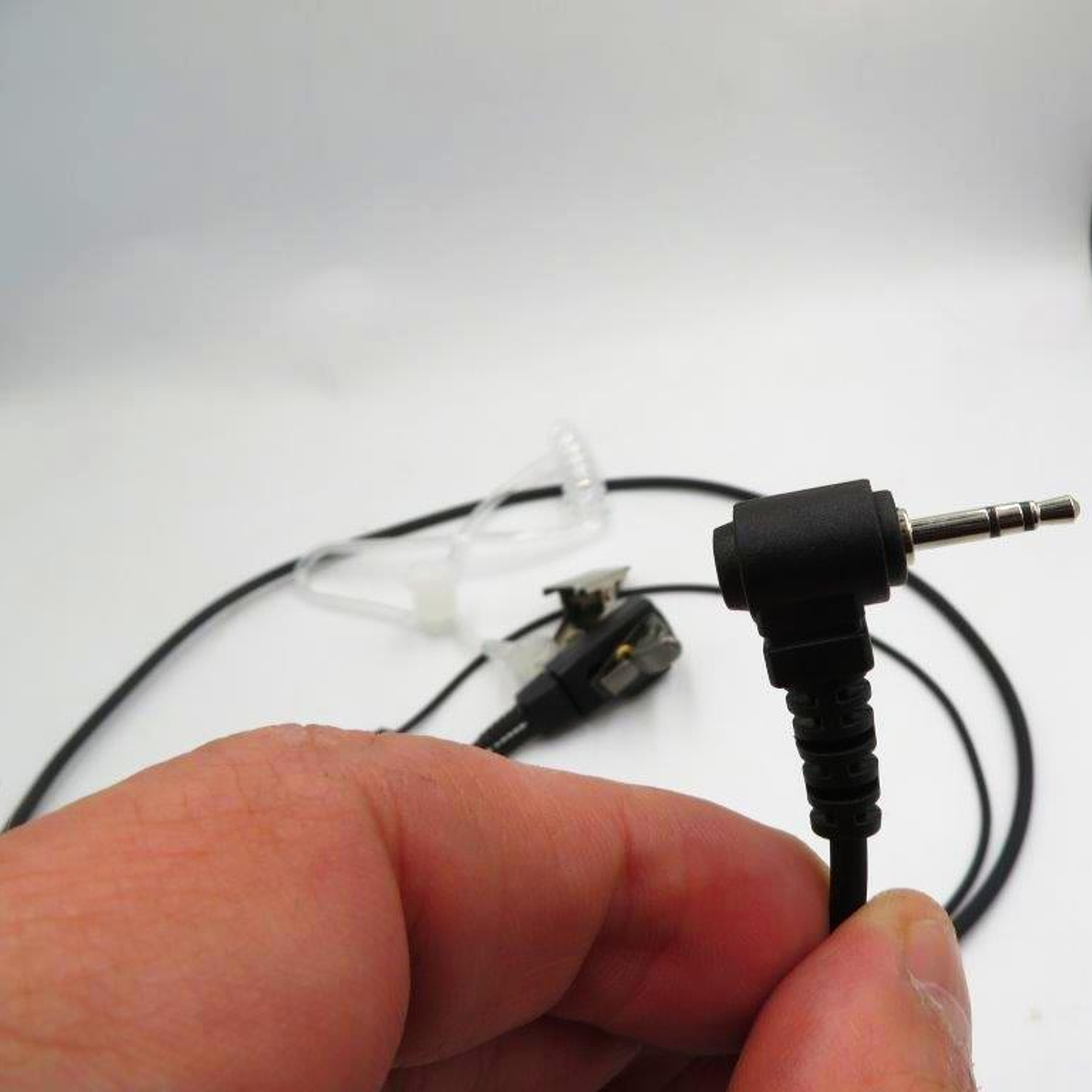 Auricular tubo acústico transparente con cable de color negro de 800 mm con PTT solapa de 380 mm con conector Jack de 3.5mm 5