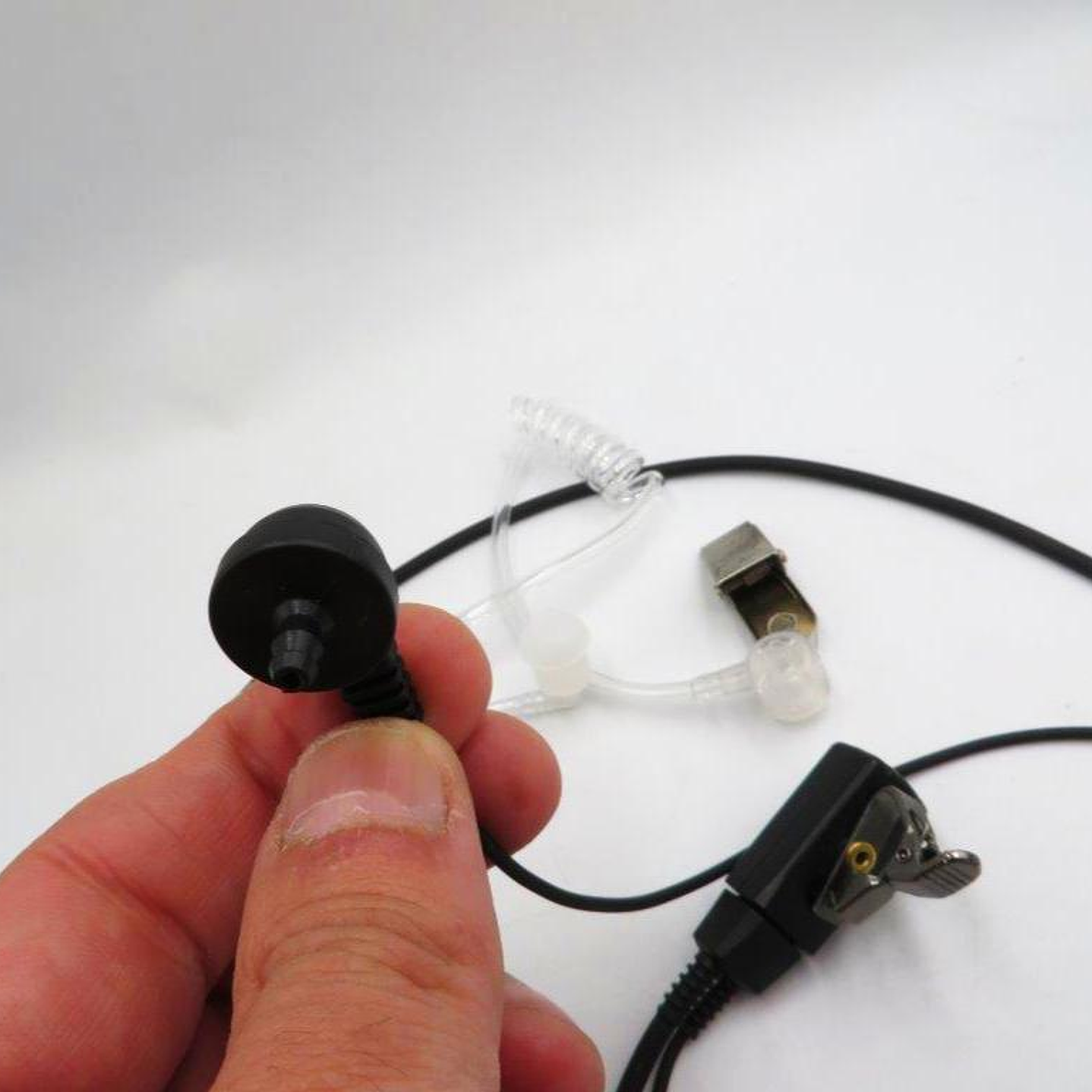 Auricular tubo acústico transparente con cable de color negro de 800 mm con PTT solapa de 380 mm con conector Jack de 3.5mm 11