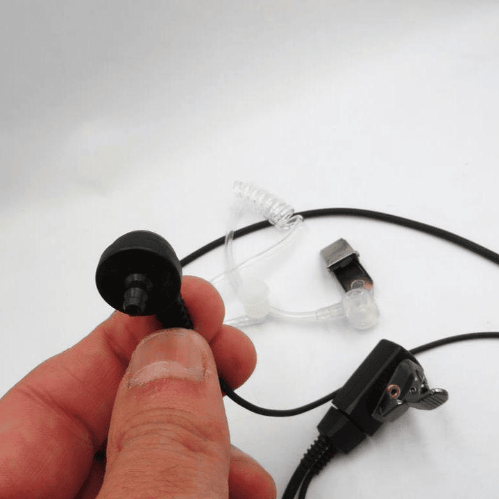 Auricular tubo acústico transparente con cable de color negro de 800 mm con PTT solapa de 380 mm con conector Jack de 3.5mm 11