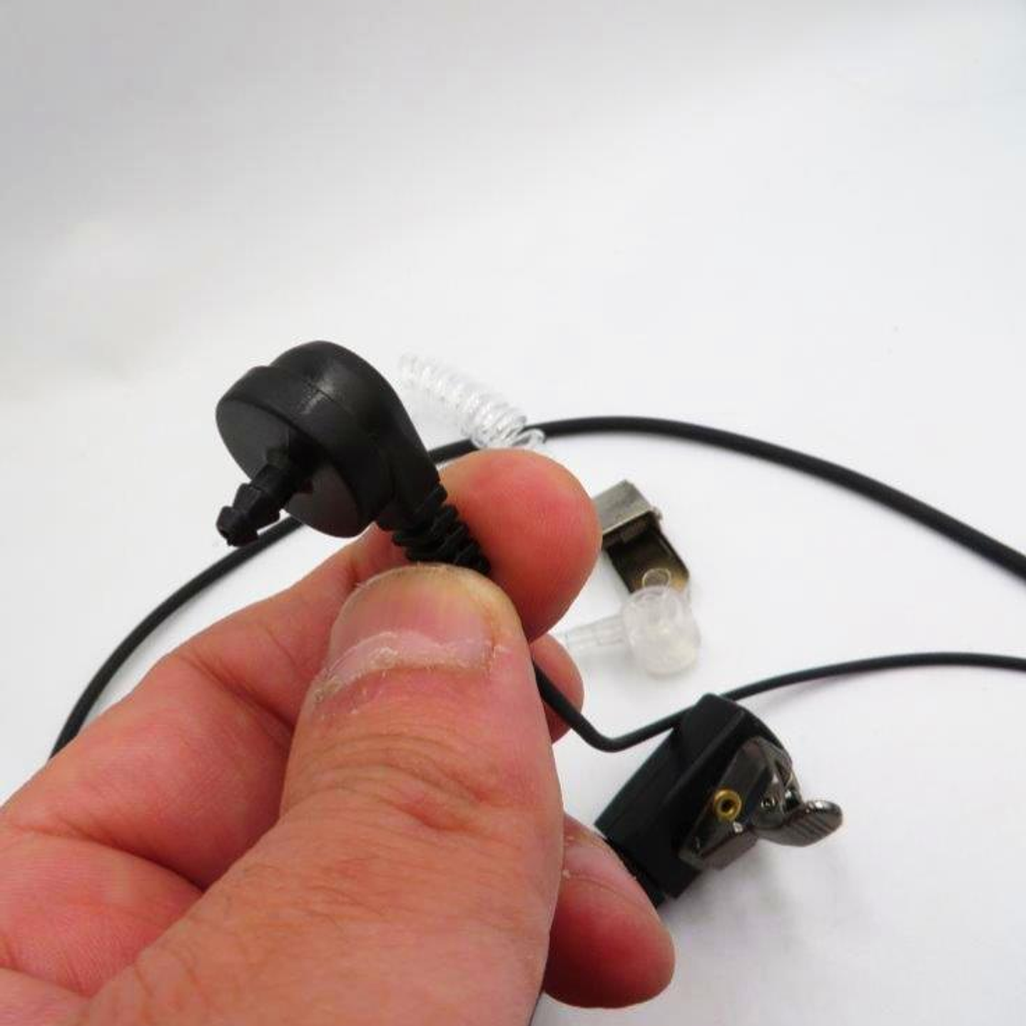 Auricular tubo acústico transparente con cable de color negro de 800 mm con PTT solapa de 380 mm con conector Jack de 3.5mm 12