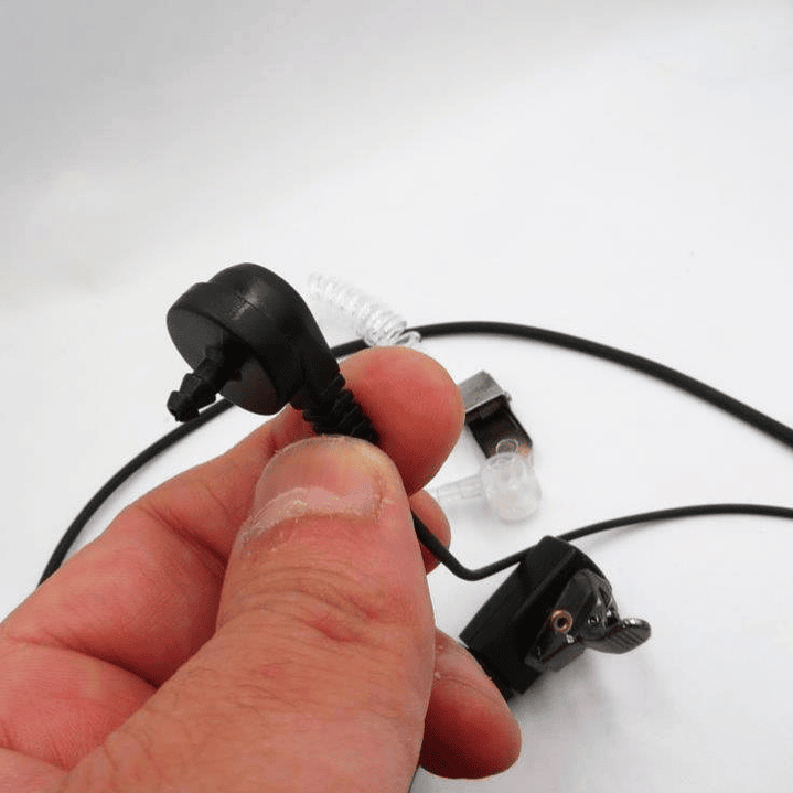 Auricular tubo acústico transparente con cable de color negro de 800 mm con PTT solapa de 380 mm con conector Jack de 3.5mm 12