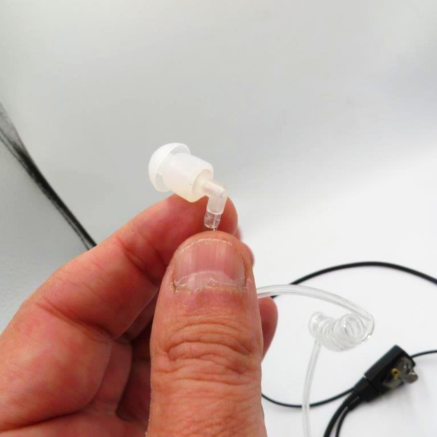 Auricular tubo acústico transparente con cable de color negro de 800 mm con PTT solapa de 380 mm con conector Jack de 3.5mm 13