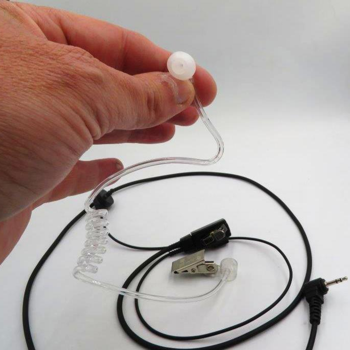 Auricular tubo acústico transparente con cable de color negro de 800 mm con PTT solapa de 380 mm con conector Jack de 3.5mm 14