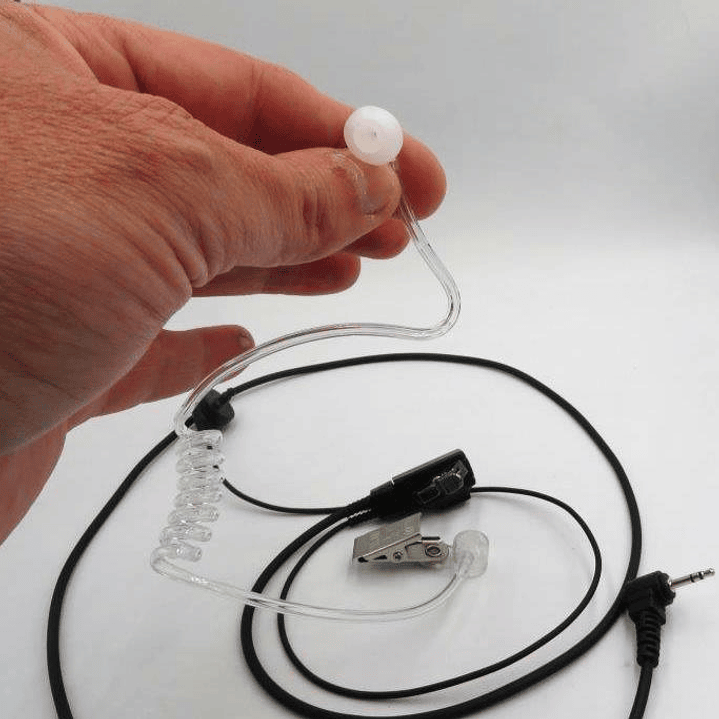 Auricular tubo acústico transparente con cable de color negro de 800 mm con PTT solapa de 380 mm con conector Jack de 3.5mm 14