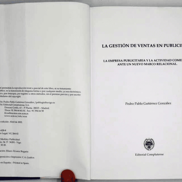 Libro La gestión de ventas en publicidad de Pedro Pablo Gutierrez Gonzalez Editorial Complutense 2002 (USADO) 9