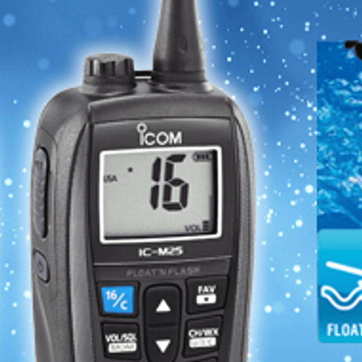 ICOM IC-M25 Tx 156,025–157,425 MHz Rx 156,050–163,275 MHz 5W/1W Radio Marina IPX7 Flotante, ligero y con funciones inteligentes Precio con iva incluido 7