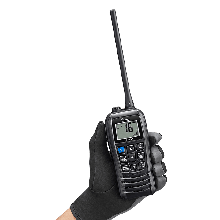 ICOM IC-M37 6W/1W Radio portátil marino flotante Flash´n float, AQUAQUAKE, IP57, NOAA Alert 12 hours (Importación 4-6 semanas) Precio con iva incluido 6