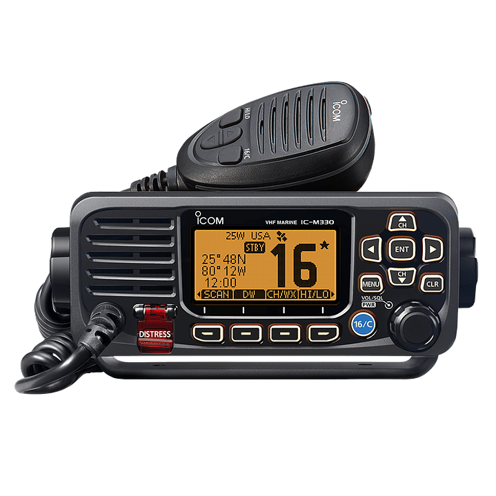 ICOM IC-M330 (Sin receptor GPS) 25W Radio Móvil Marina de montaje fijo VHF ultra compacto de máximo rendimiento, teclas programables,  IPX7, DSC de clase D, AQUAQUAKE, NOAA Precio con iva incluido 2