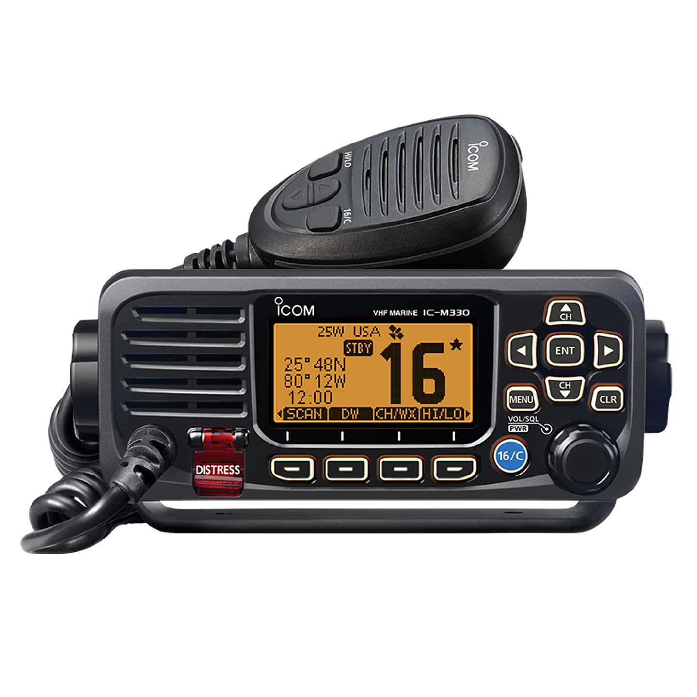 ICOM IC-M330G (Con receptor GPS) Tx 156,025–161,600 MHz Rx 156,050–163,275 MHz CH70 156,525 MHz Radio Móvil Marina VHF ultra compacto de máximo rendimiento IPX7 GPS Precio con iva incluido 1