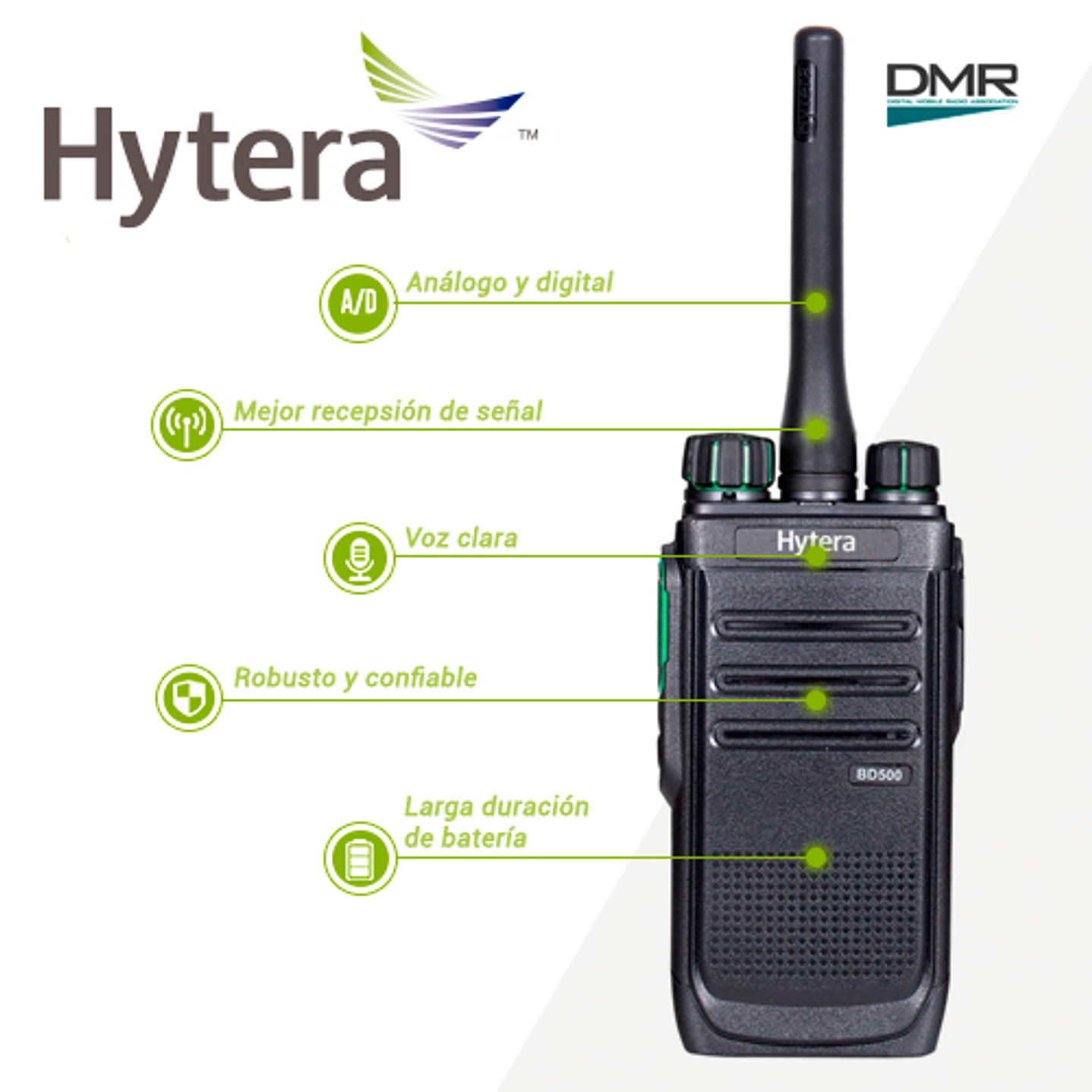 Hytera BD506 VHF 136-174 MHz 48 CH Digital DMR y Analogico 5W Radio sin pantalla con cancelación de ruido, de gran ganancia en cobertura de distancia Precio con iva incluido 14