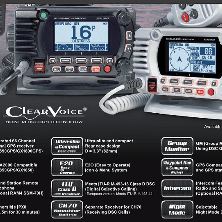 Standard Horizon GX-1800G VHF Marino 66CH 25W Equipo Radio marino Clase D de montaje fijo con GPS, MOB, NMEA0183, GM con DSC, IPX8 Precio con iva incluido 23