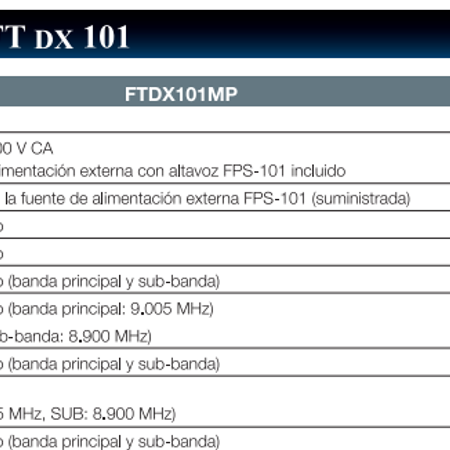 Yaesu FT-DX101D Radio base HF 100W 30 kHz a 75 MHz CW, AM, SSB, FM, RTTY, PSK Pantalla color con visualización del espectro y diagrama de cascada (A pedido) Precio con iva  29