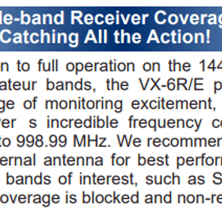 Yaesu VX-6R 144/222/430 MHz 5W Radio dual band VHF UHF IPX7 