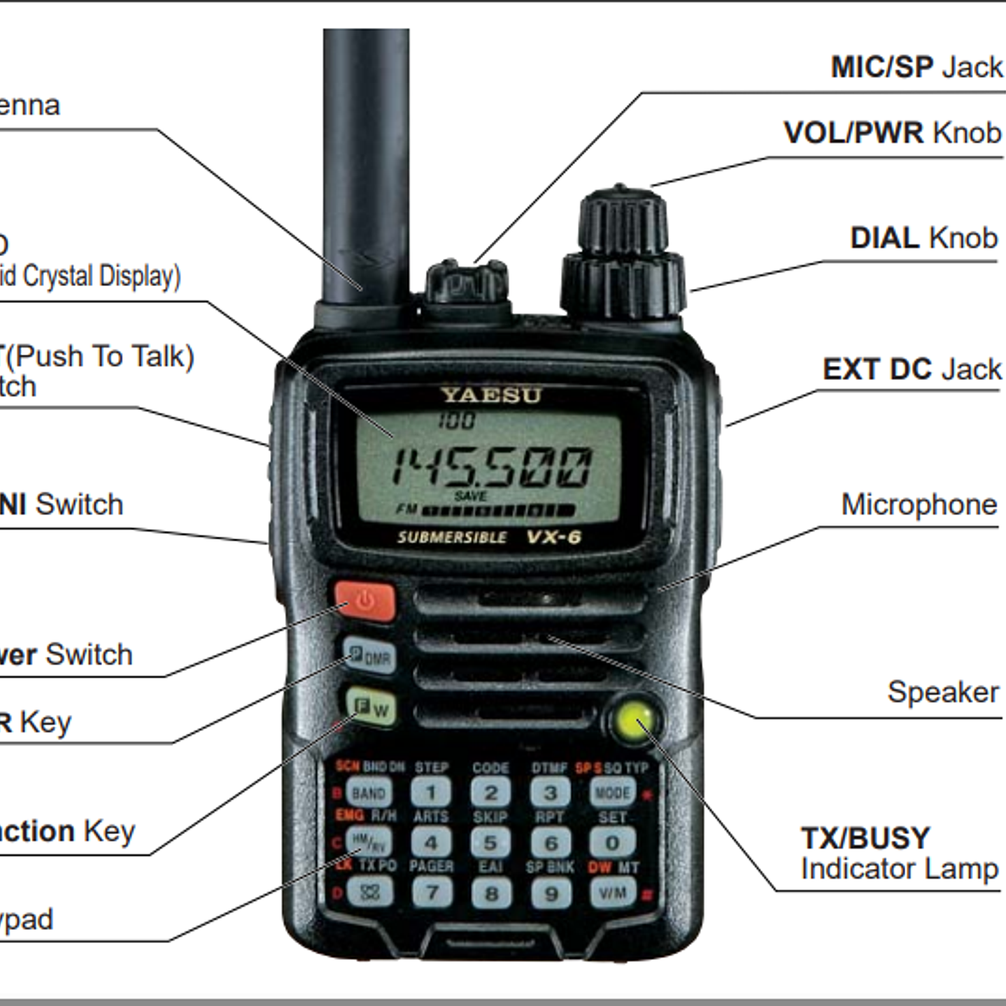Yaesu VX-6R 144/222/430 MHz 5W Radio dual band VHF UHF IPX7 