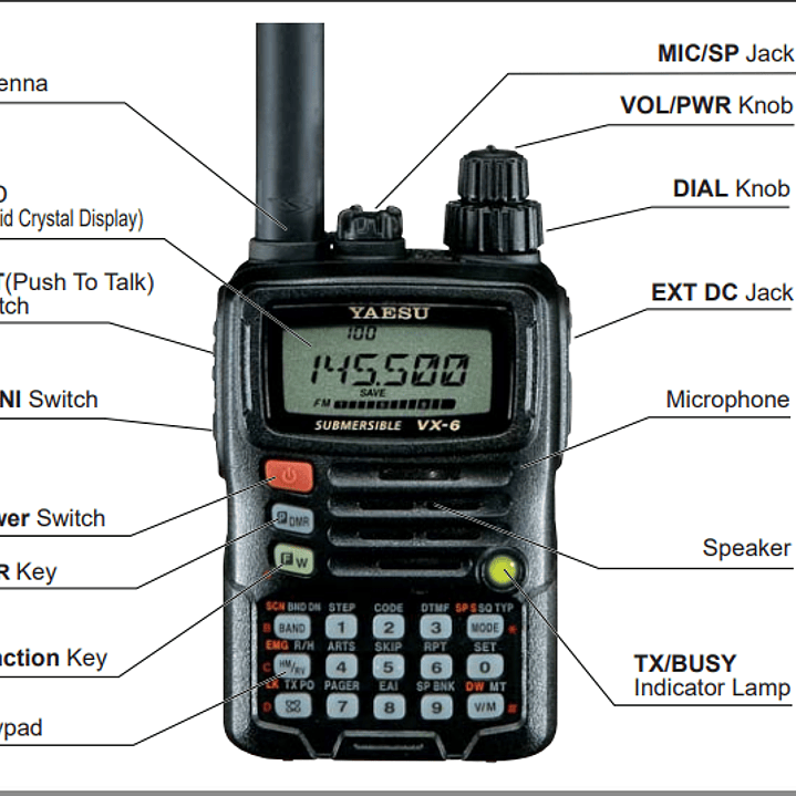 Yaesu VX-6R 144/222/430 MHz 5W Radio dual band VHF UHF IPX7 