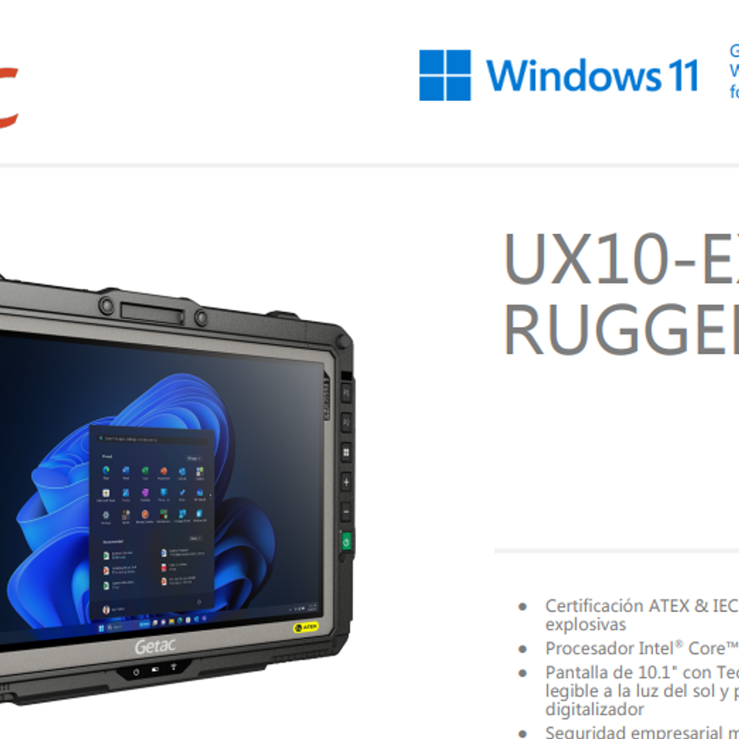 Getac UX10G3-EX Tablet intrínsecamente seguro con certificación ATEX e IECEx Zona 2/22 (Importación a pedido 8 semanas) Precio con iva incluido 28