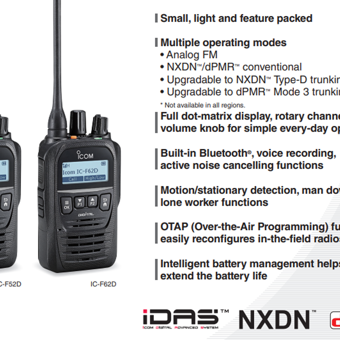 ICOM IC-F52D VHF 136-174 MHz 512 canales Digital IDAS™ 5W Radio digital MIL-STD-810 G Protección IP67 (Importación a pedido 4 - 6 semanas) Precio con iva incluido 22