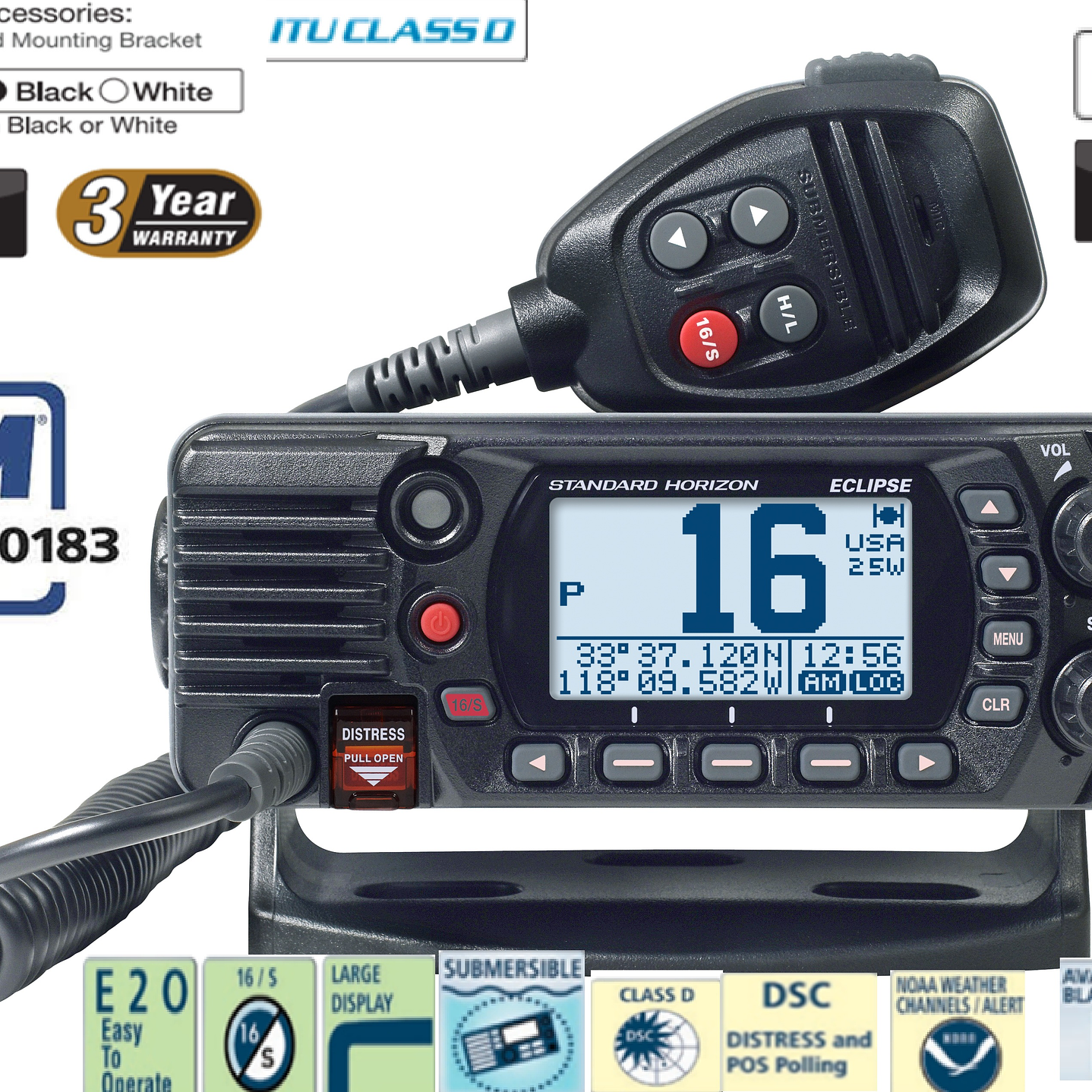 Standard Horizon GX-1410G Black Móvil Marino, Eclipse, Fixed Mount, VHF, 25W, GPS, NMEA0183, IPX8, E20, Canal 16, Clase D DSC, NOAA Precio con iva incluido 1