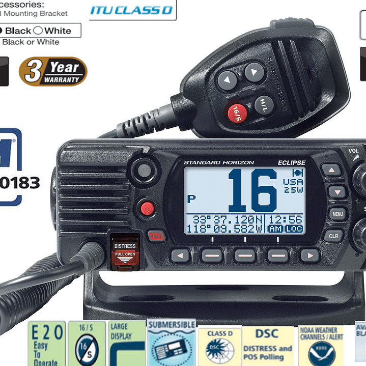 Standard Horizon GX-1410G Black Móvil Marino, Eclipse, Fixed Mount, VHF, 25W, GPS, NMEA0183, IPX8, E20, Canal 16, Clase D DSC, NOAA Precio con iva incluido 1