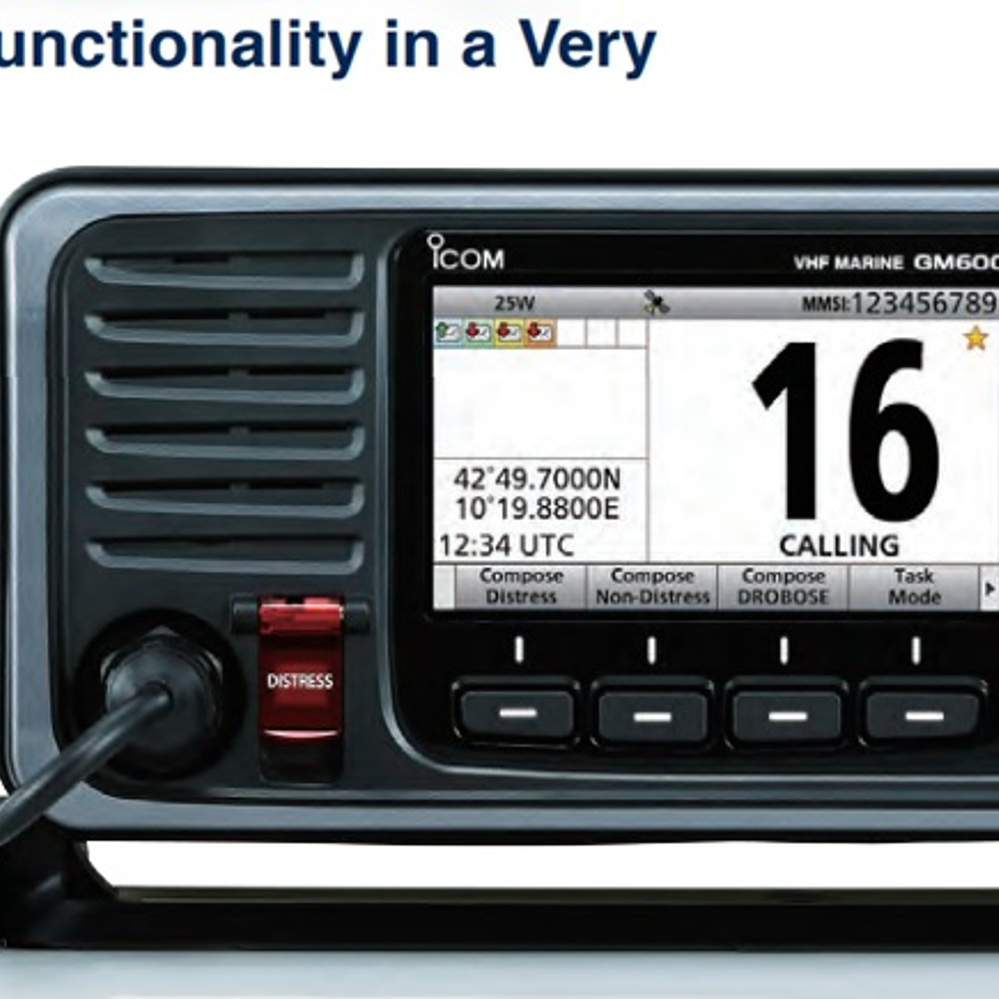 ICOM GM600 HF 25W Radio móvil de montaje fijo y altas prestaciones GMDSS VHF con DSC CLASE A, IPX7, Marine Equipment Directive (MED), PS-310 Convertidor incluido GMDSS Precio con iva incluido 1
