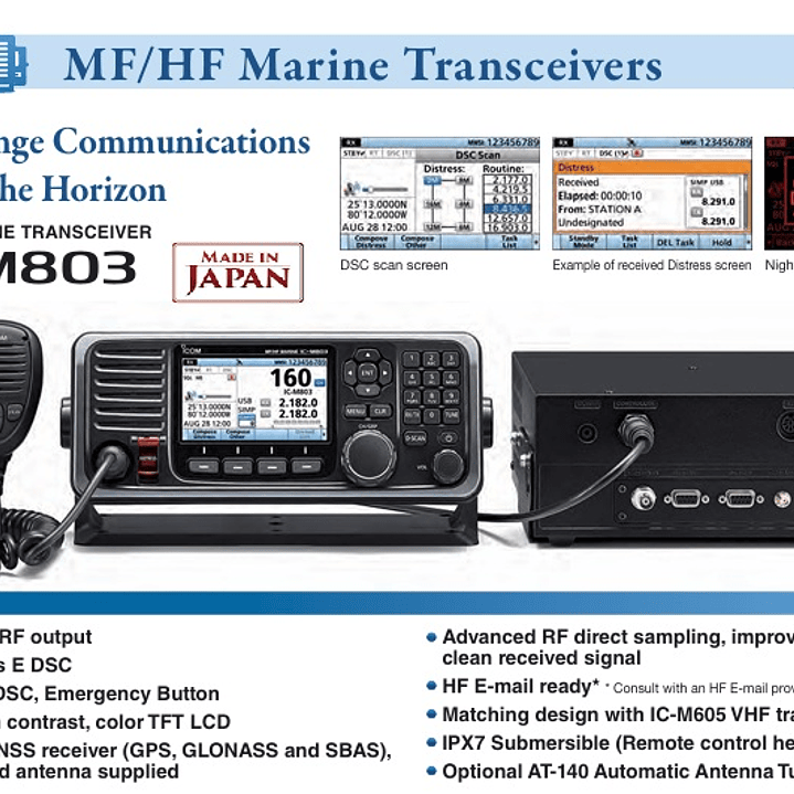 ICOM IC-M803 150W Radio móvil marino de montaje fijo MF/HF IPX7 GPS Comunicaciones de largo alcance más allá del horizonte Precio con iva incluido 1