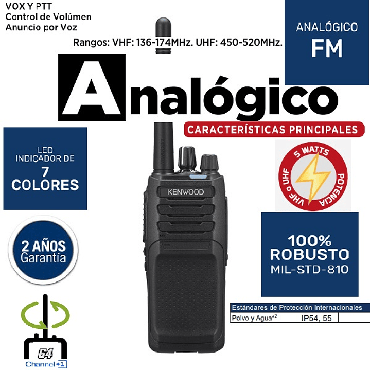 Kenwood NX-1200AK VHF 136-174MHz 64CH Analogico 5W Radio portátil profesional, se puede migrar a protocolo digital NXDN™ o DMR Precio con iva incluido 1