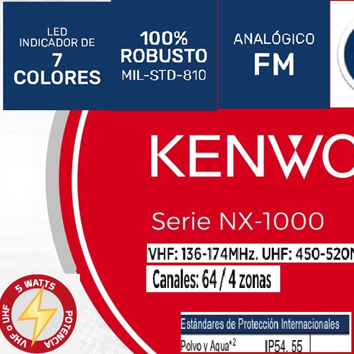 Kenwood NX-1200AK2 VHF 136-174 Mhz 260CH Analógico 5W Radio portátil con pantalla con teclado estandard y escalable para tu negocio o emprendimiento Precio con iva incluido 1