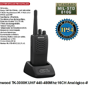 Kenwood TK-3000K UHF 440-480 Mhz 16CH Analogico 4W Radio Analogica sin pantalla ideal para seguridad de Conserjes, equipos de seguridad Precio con iva incluido