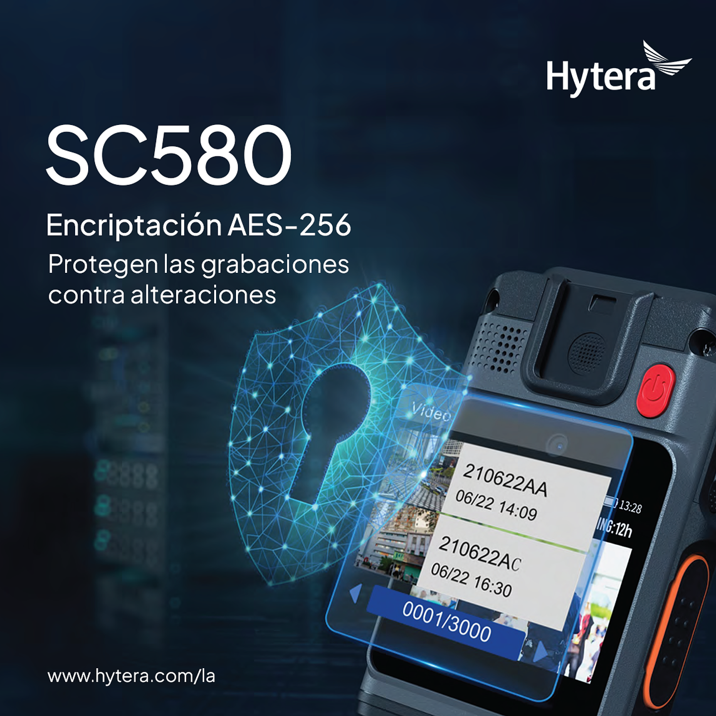 10 Hytera SC580 Bodycam +IDS 64GB y Radio PoC 4G 121°-150° IP68 158gr BT5.1 GPS Wifi Simcard Pre/Post Grabado de vídeo Vídeo Cifrado AES256 12 Horas grabación continua Cumple ley 21659 Precio con iva 28