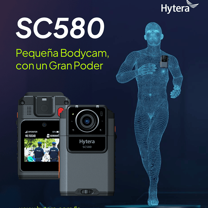 10 Hytera SC580 Bodycam +IDS 64GB y Radio PoC 4G 121°-150° IP68 158gr BT5.1 GPS Wifi Simcard Pre/Post Grabado de vídeo Vídeo Cifrado AES256 12 Horas grabación continua Cumple ley 21659 Precio con iva 36